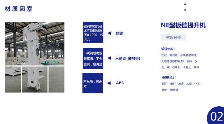 板鏈斗式提升機價格跟材質有關
